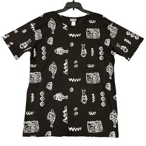 Awesome‎ Wear Vintage 90s All Over Print Fish Graphic Tee Women 1X USA made